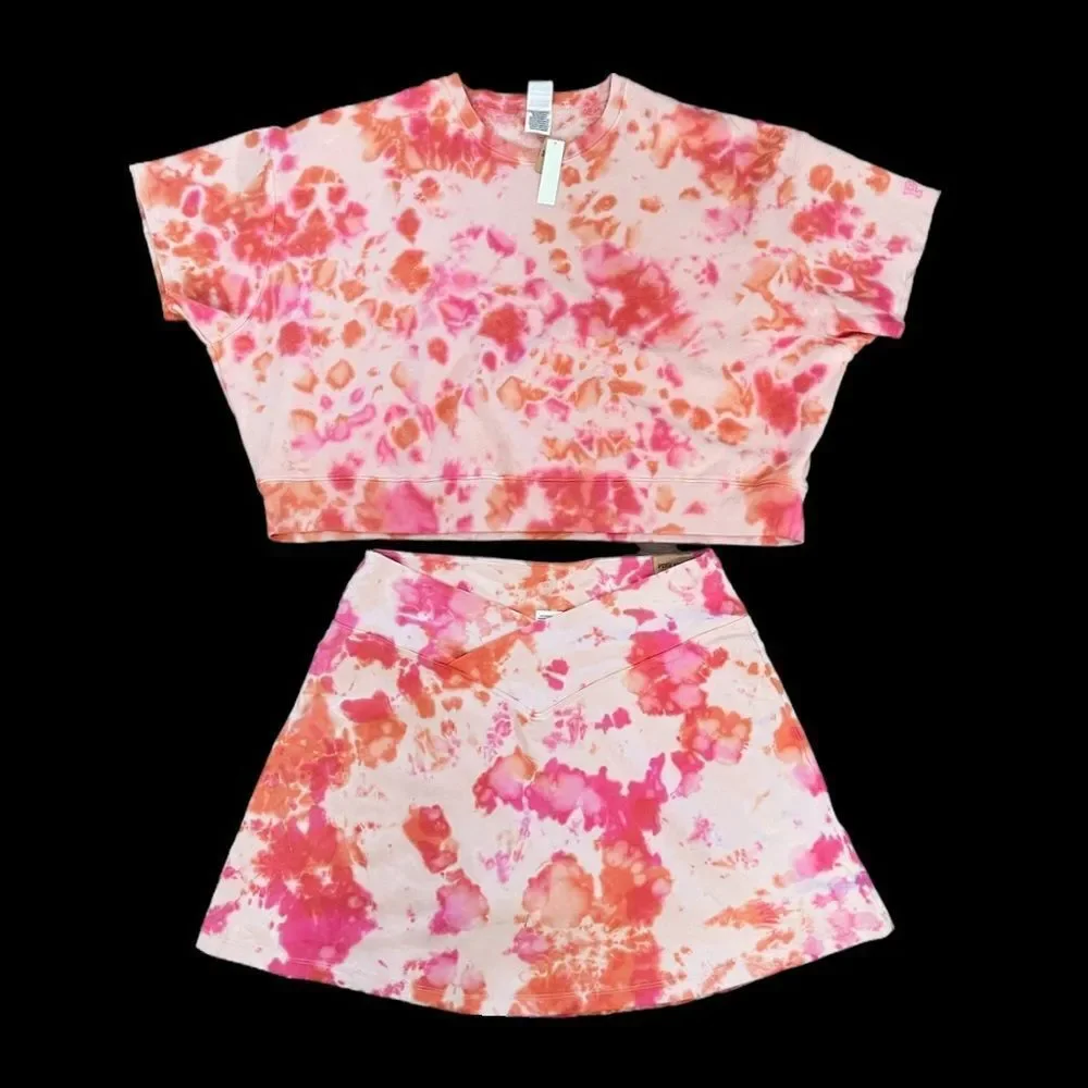 Victorias Secret Pink Set Cotton Fleece Top & High Waist V crossover Skirt XXL